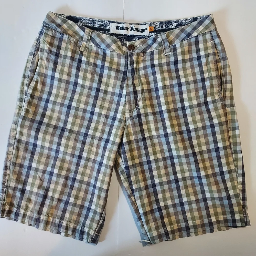 Tailor Vintage Plaid Men's Shorts Size 32 with Pockets Golf Short Flat Front